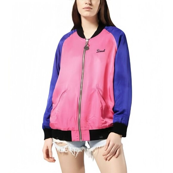 NWT Diesel Embroidery Reversible Bomber Jacket Reversible Zip Up Women's Size L - Picture 4 of 14